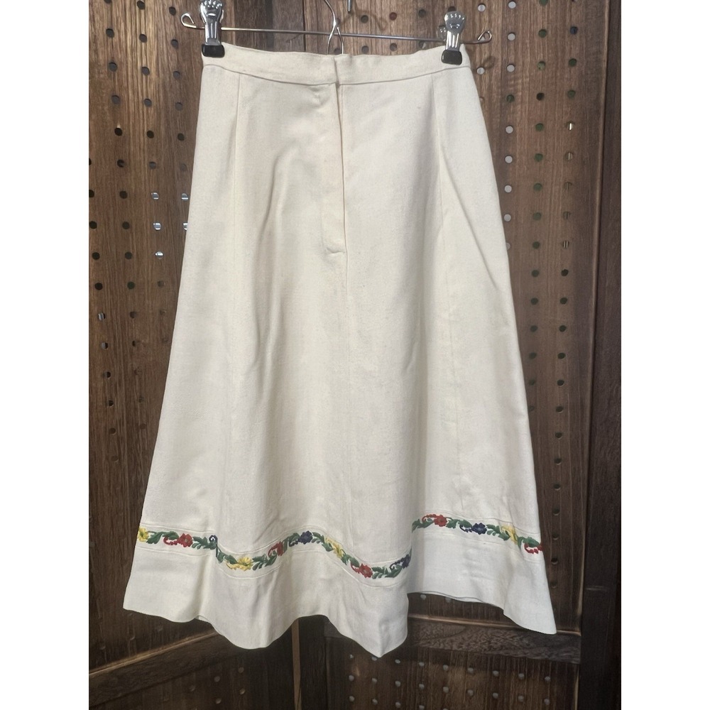 Vintage Cream Ivory Wool Skirt XS 21 In Waist 1950s 1960s Scandinavian Trim - Picture 2 of 8